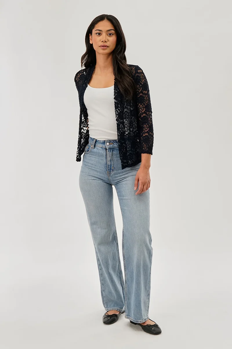 Floral Lace Shrug Cardigan - Navy - Image 5