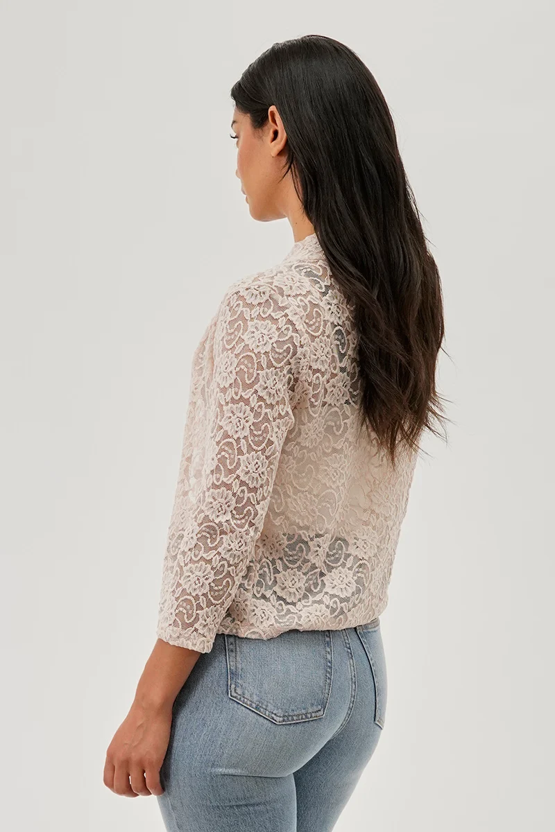 Floral Lace Shrug Cardigan - Beige - Image 3