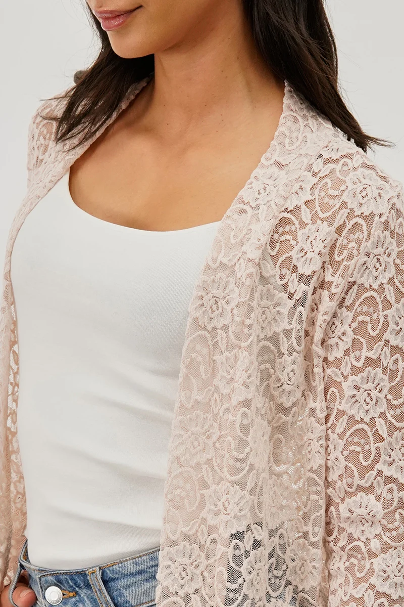 Floral Lace Shrug Cardigan - Beige - Image 4