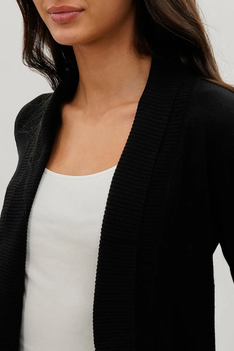 3/4 Sleeve Open Shrug Cardigan - Black - Image 4
