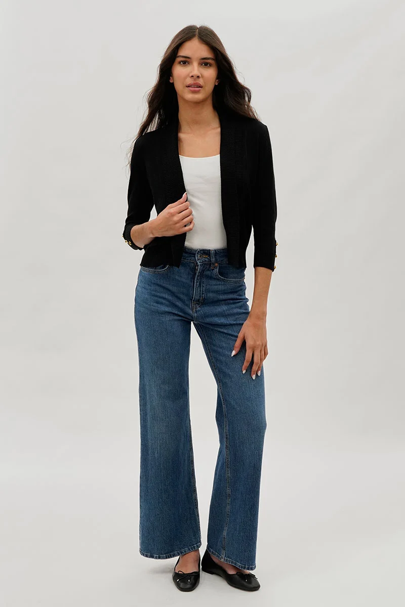 3/4 Sleeve Open Shrug Cardigan - Black - Image 5