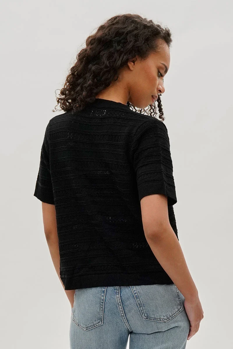 Short Sleeve Knit Cardigan - Black - Image 3