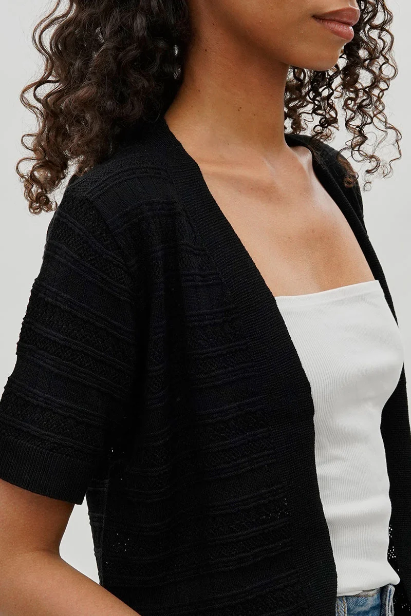 Short Sleeve Knit Cardigan - Black - Image 4