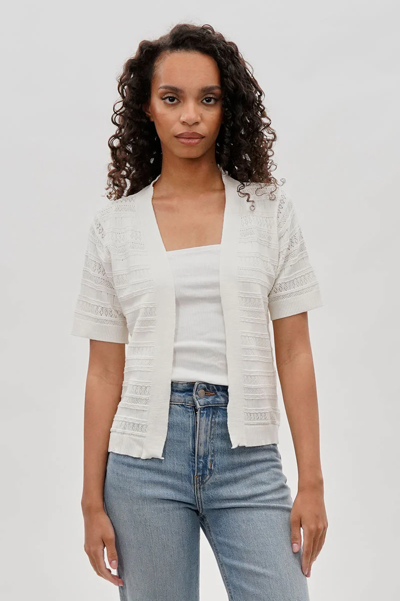 Short Sleeve Knit Cardigan - White