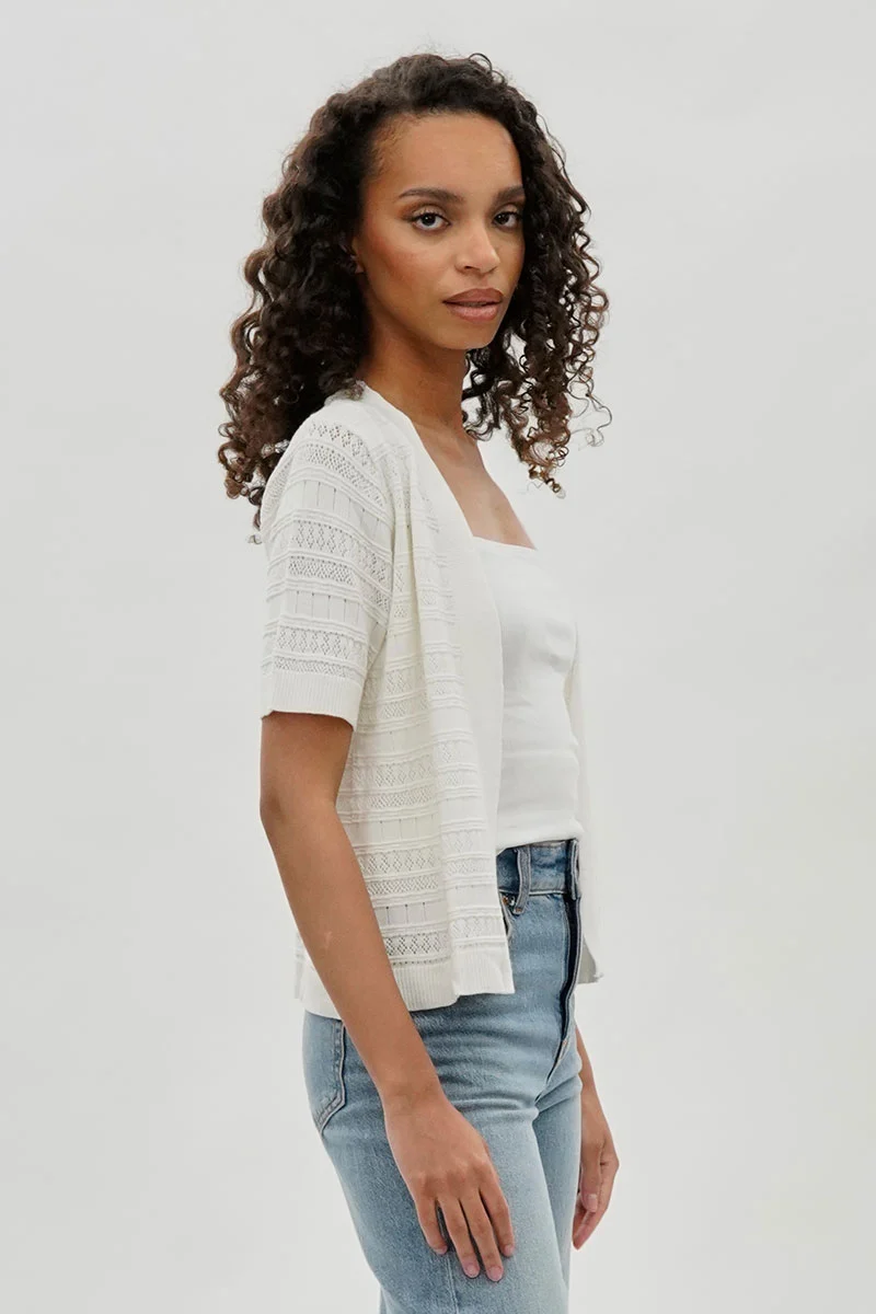 Short Sleeve Knit Cardigan - White - Image 2