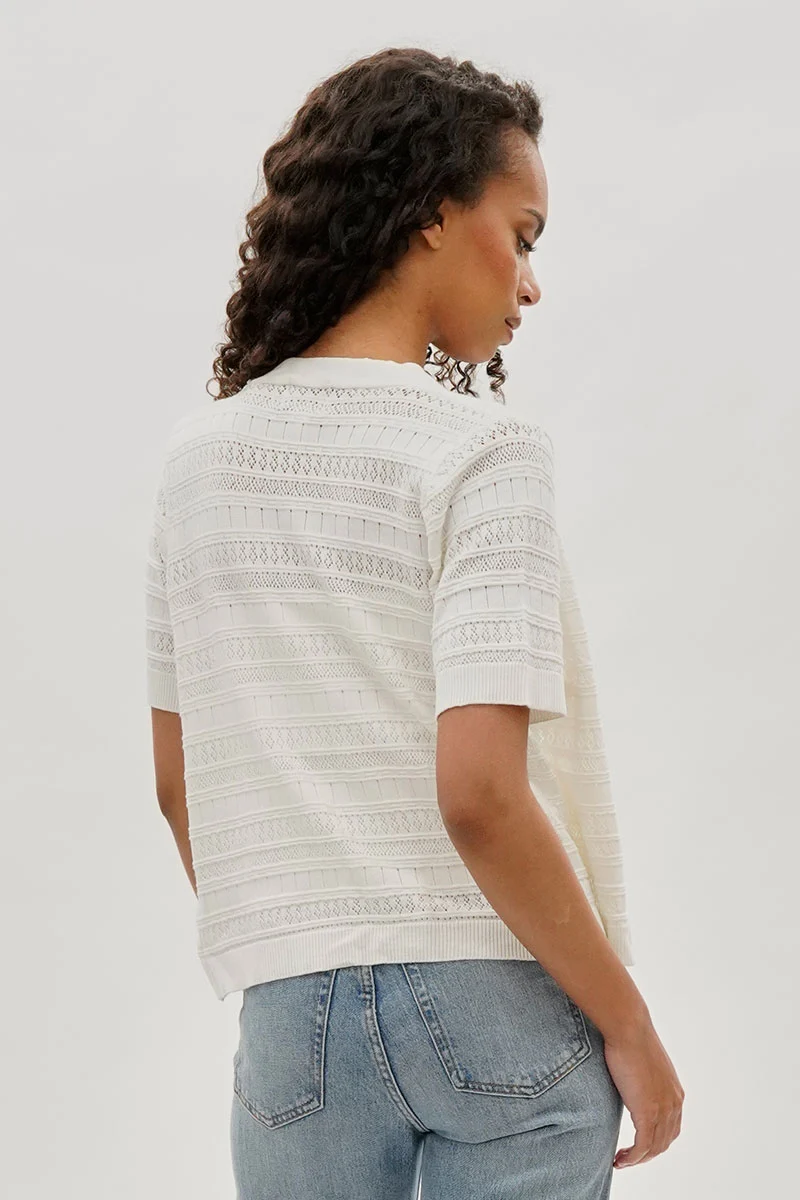 Short Sleeve Knit Cardigan - White - Image 3
