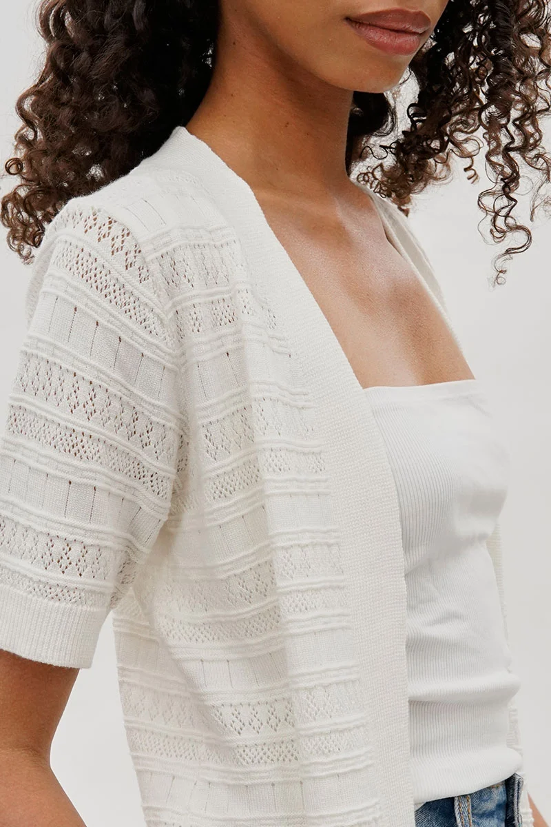 Short Sleeve Knit Cardigan - White - Image 4