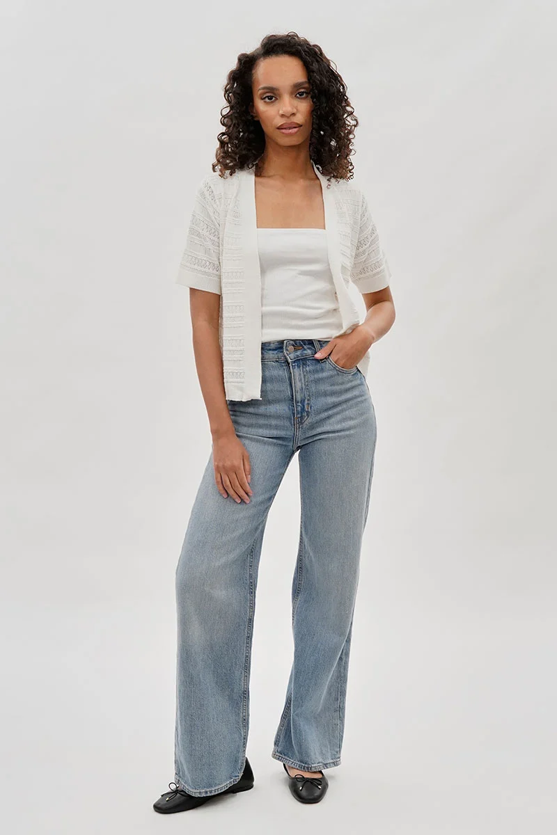 Short Sleeve Knit Cardigan - White - Image 5