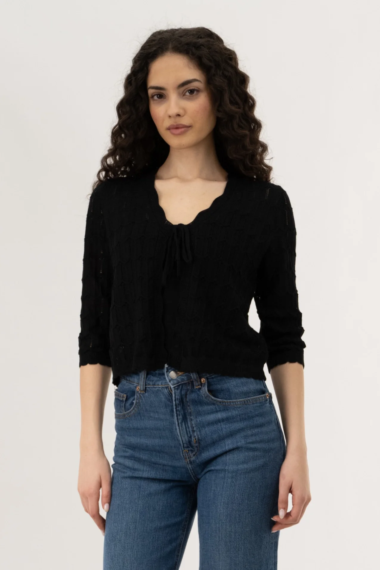Front Tie Shrug Cardigan - Black