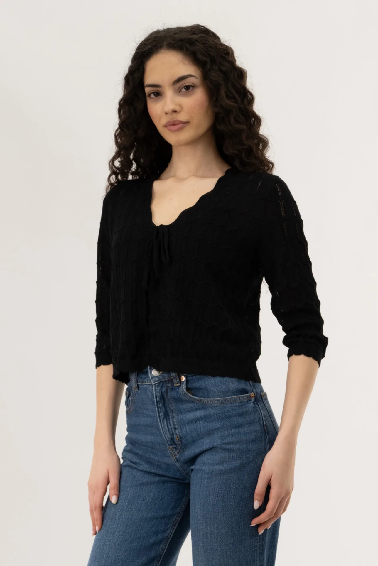 Front Tie Shrug Cardigan - Black - Image 2