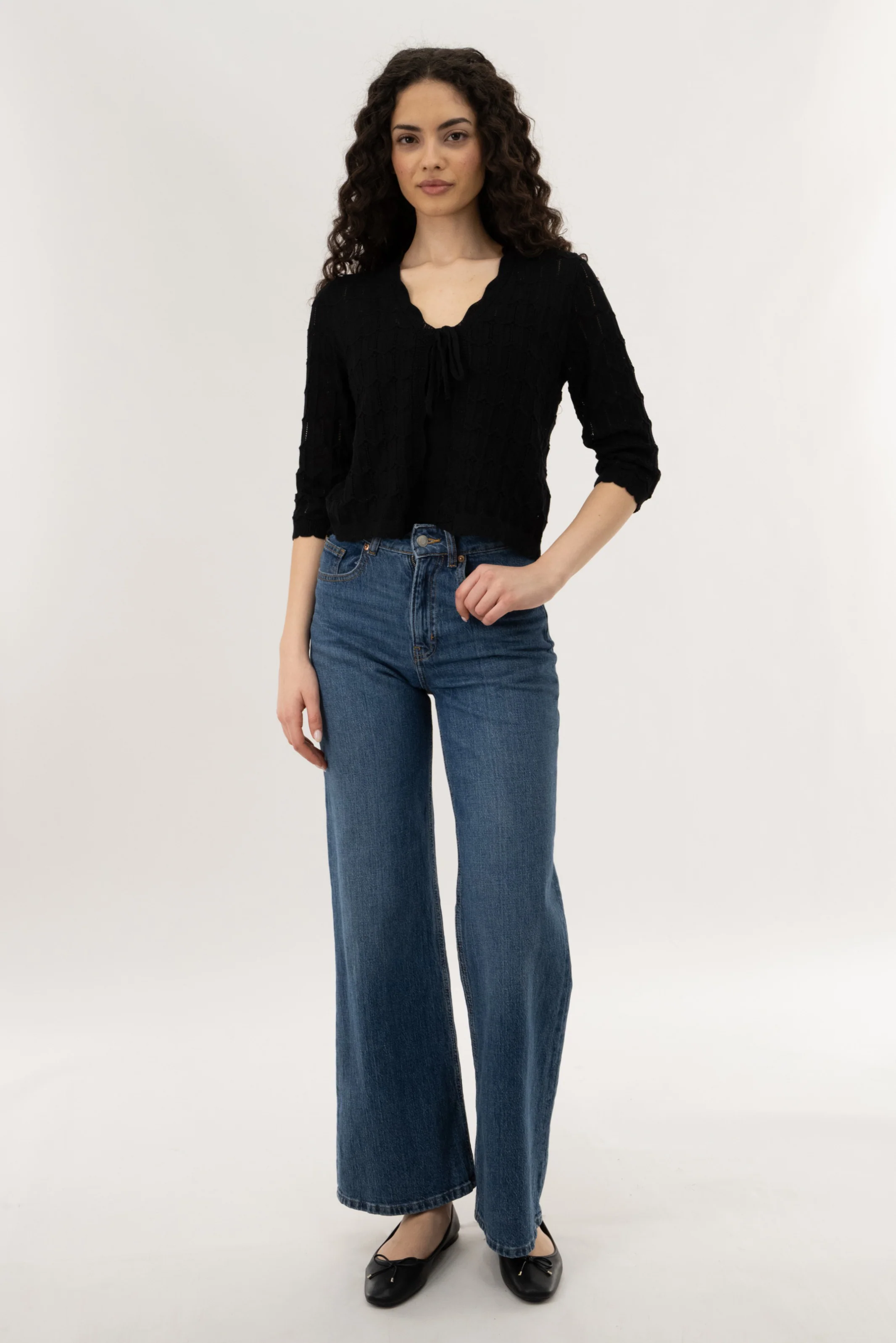 Front Tie Shrug Cardigan - Black - Image 5