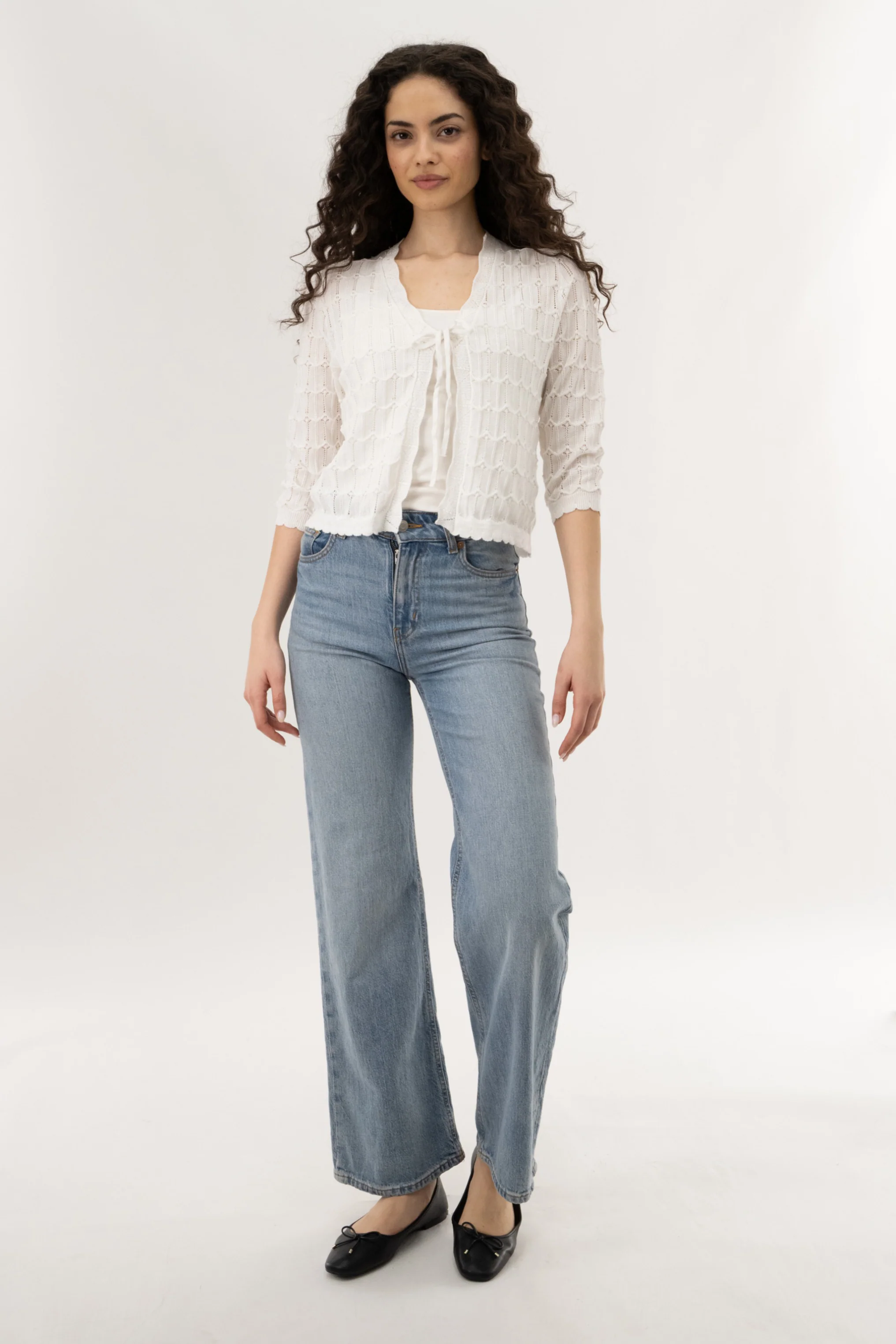 Front Tie Shrug Cardigan - White - Image 5