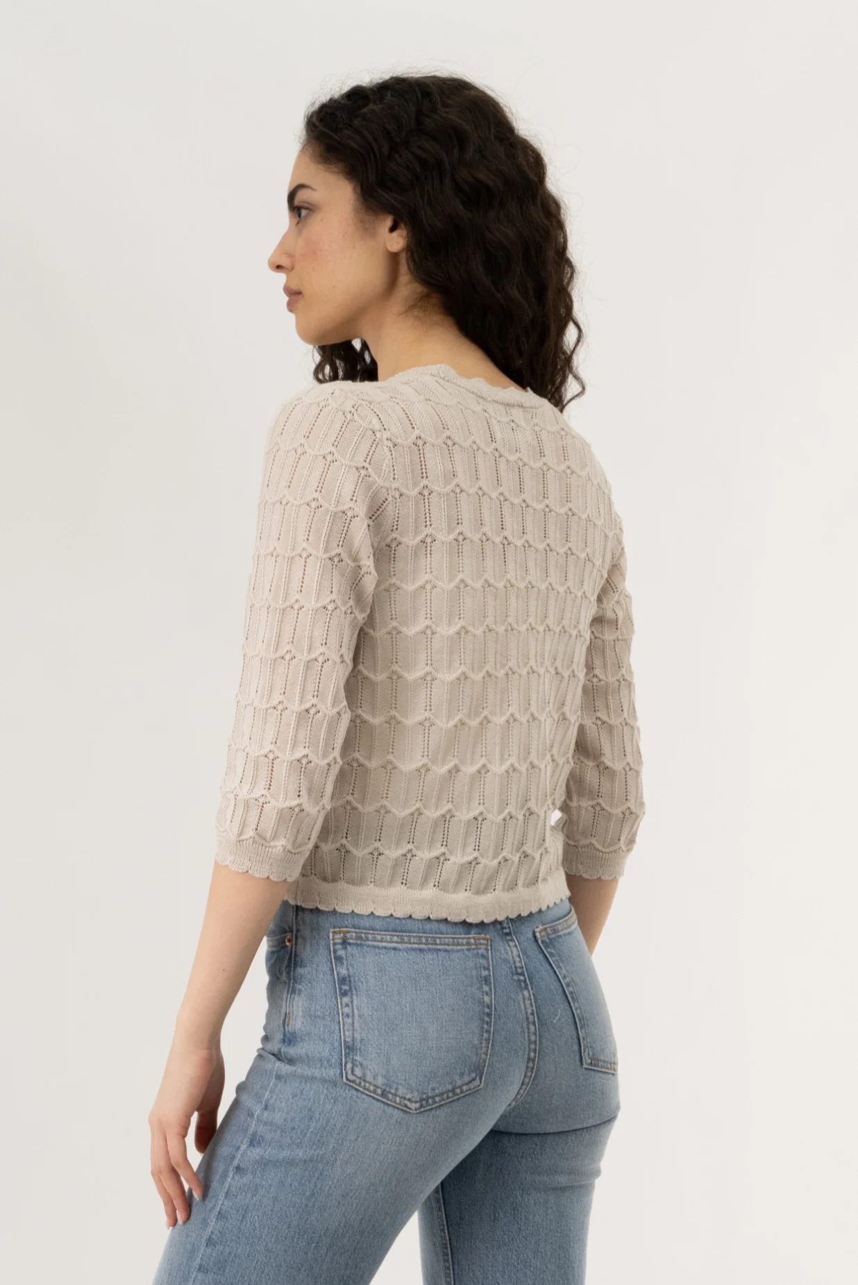 Front Tie Shrug Cardigan - Taupe - Image 3