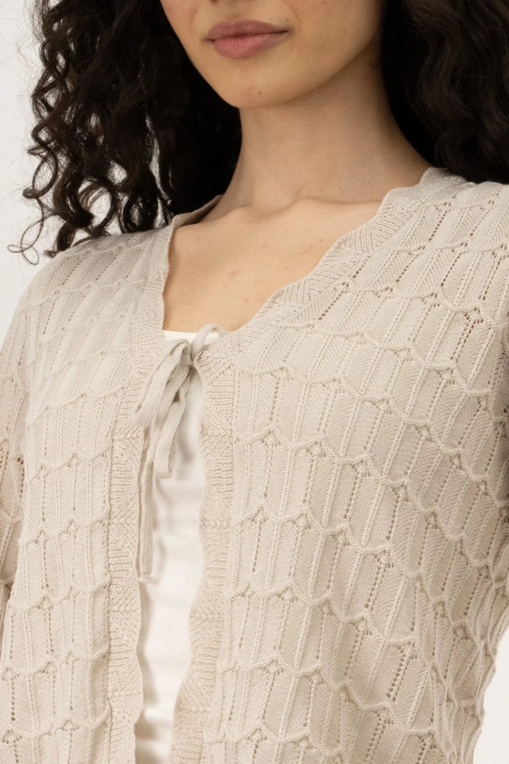 Front Tie Shrug Cardigan - Taupe - Image 4
