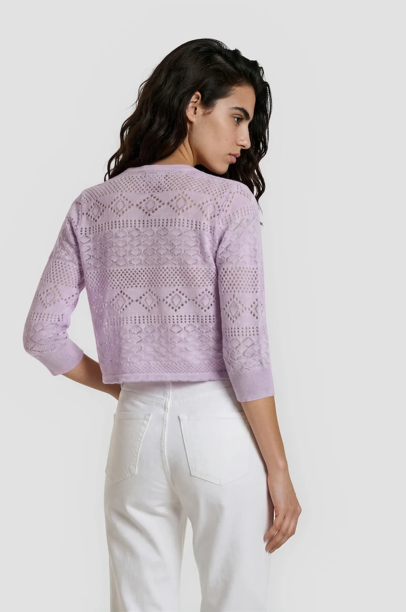 3/4 Sleeve Open Knit Shrug - Lavender - Image 2