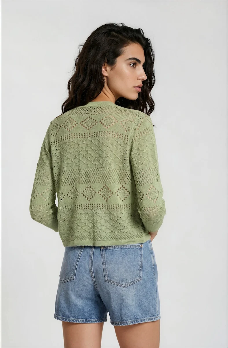 3/4 Sleeve Open Knit Shrug - Mint - Image 2