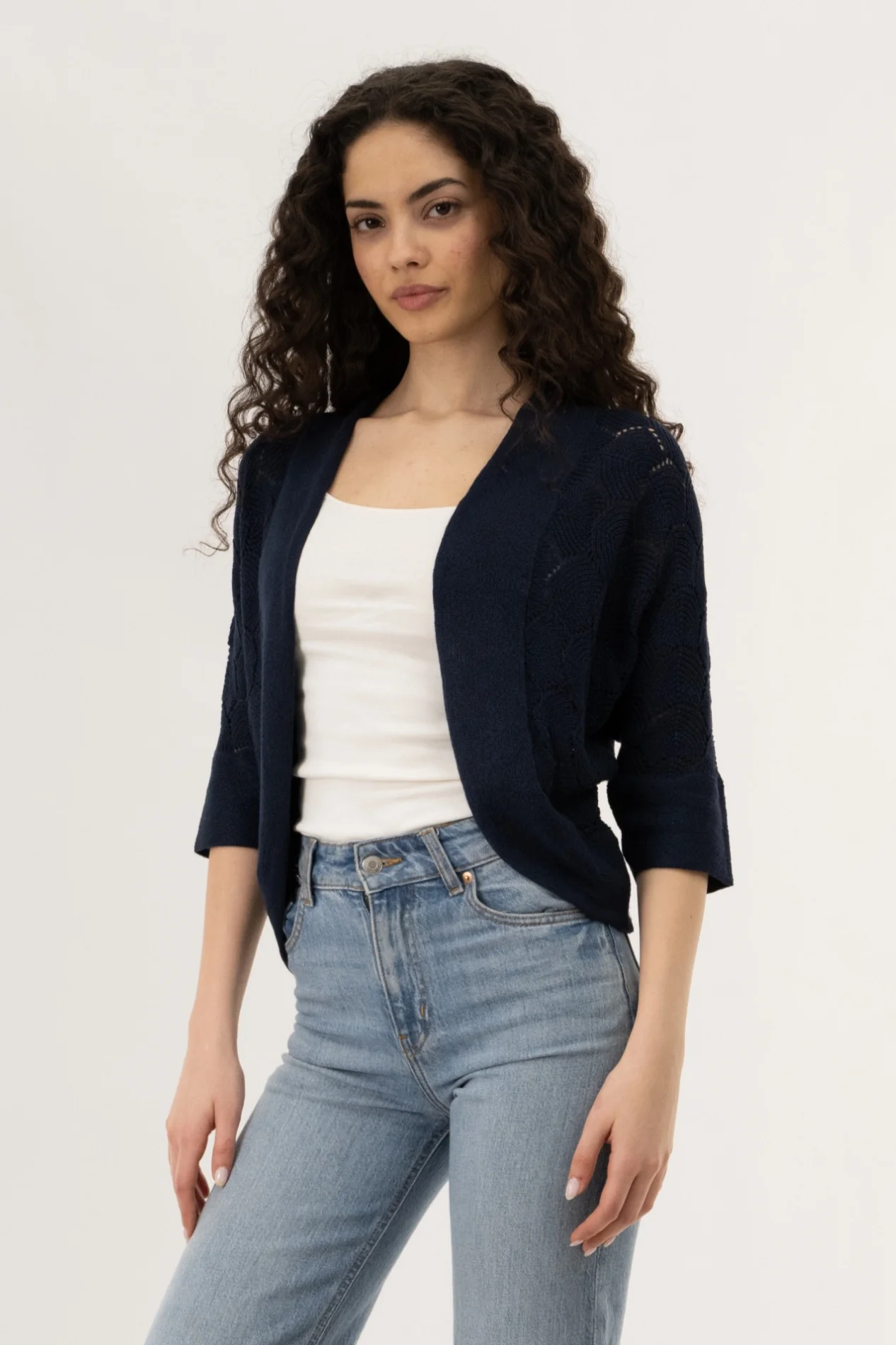 3/4 Sleeve Shrug Cardigan - Navy - Image 2