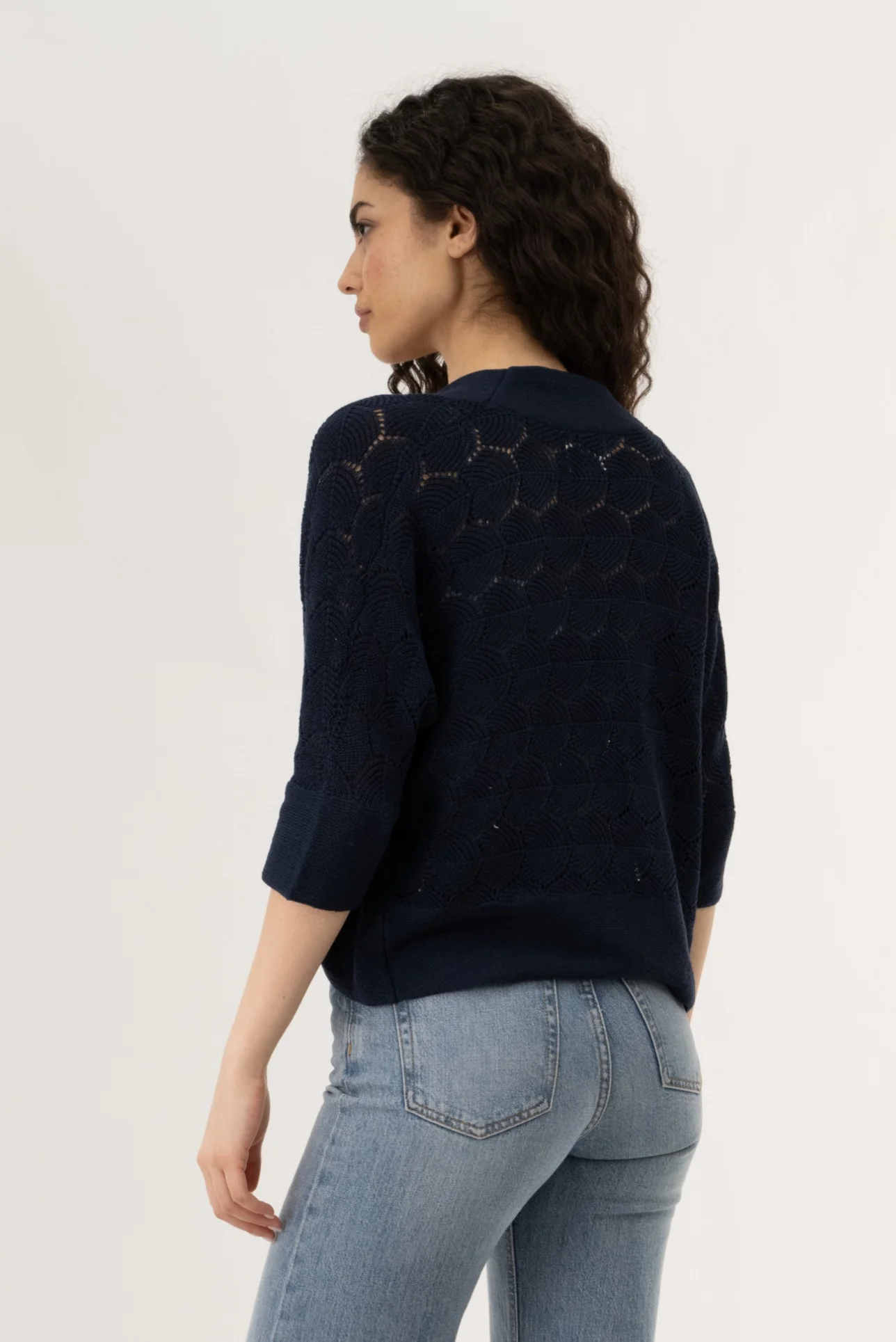 3/4 Sleeve Shrug Cardigan - Navy - Image 3