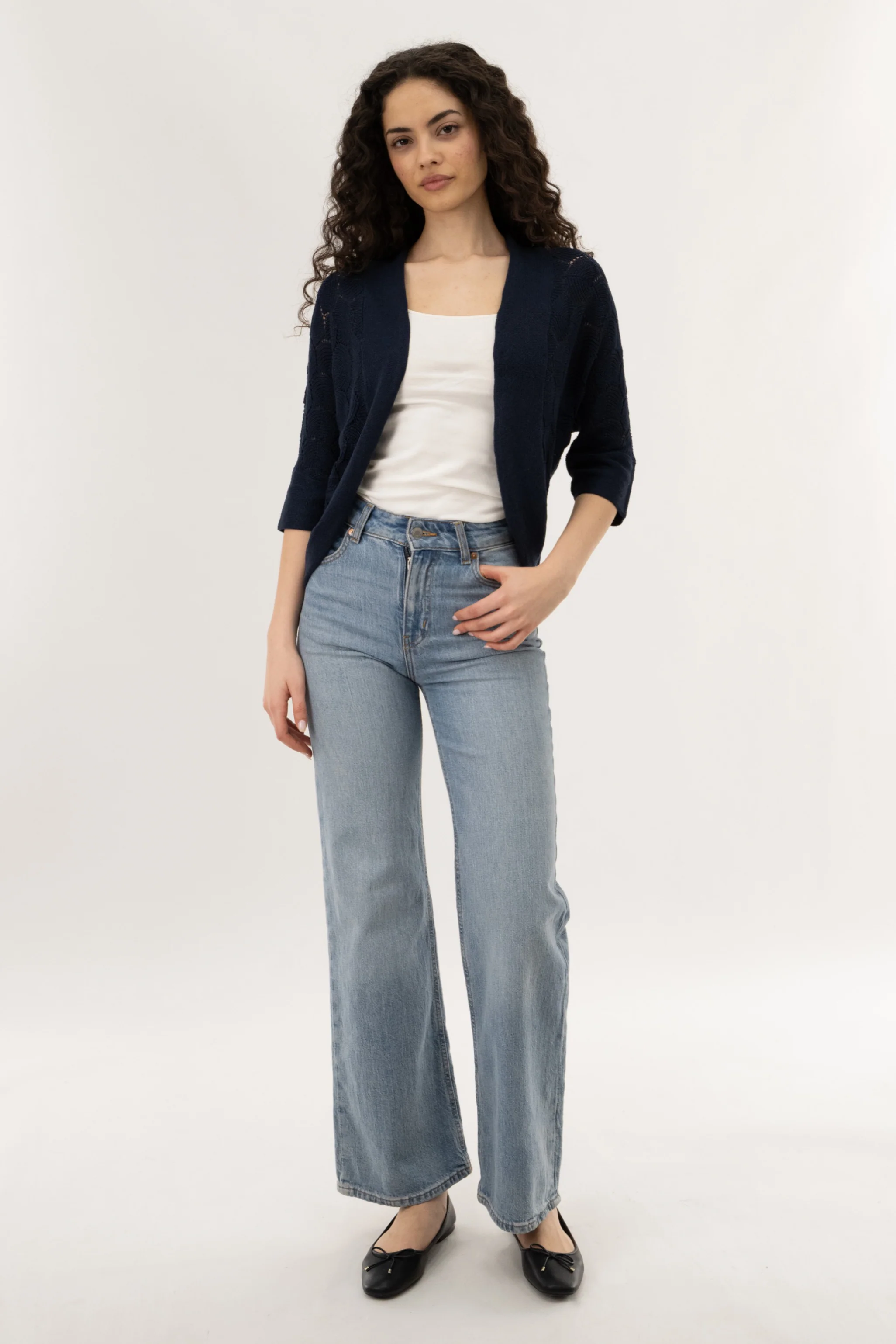 3/4 Sleeve Shrug Cardigan - Navy - Image 5