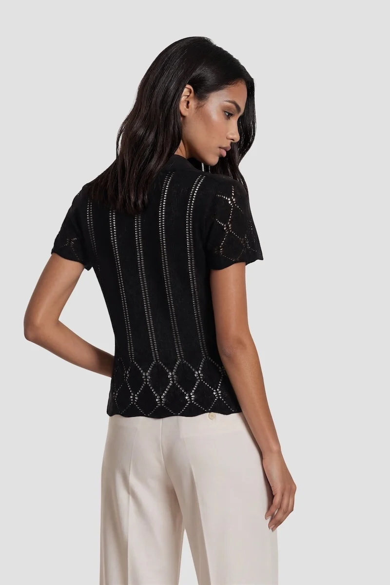 Short Sleeve Open Cardigan - Black - Image 2