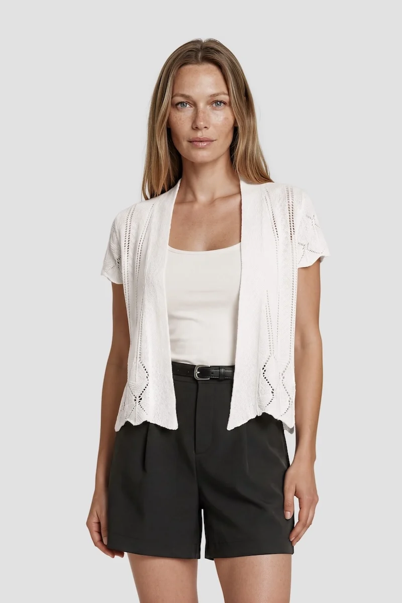 Short Sleeve Open Cardigan - White