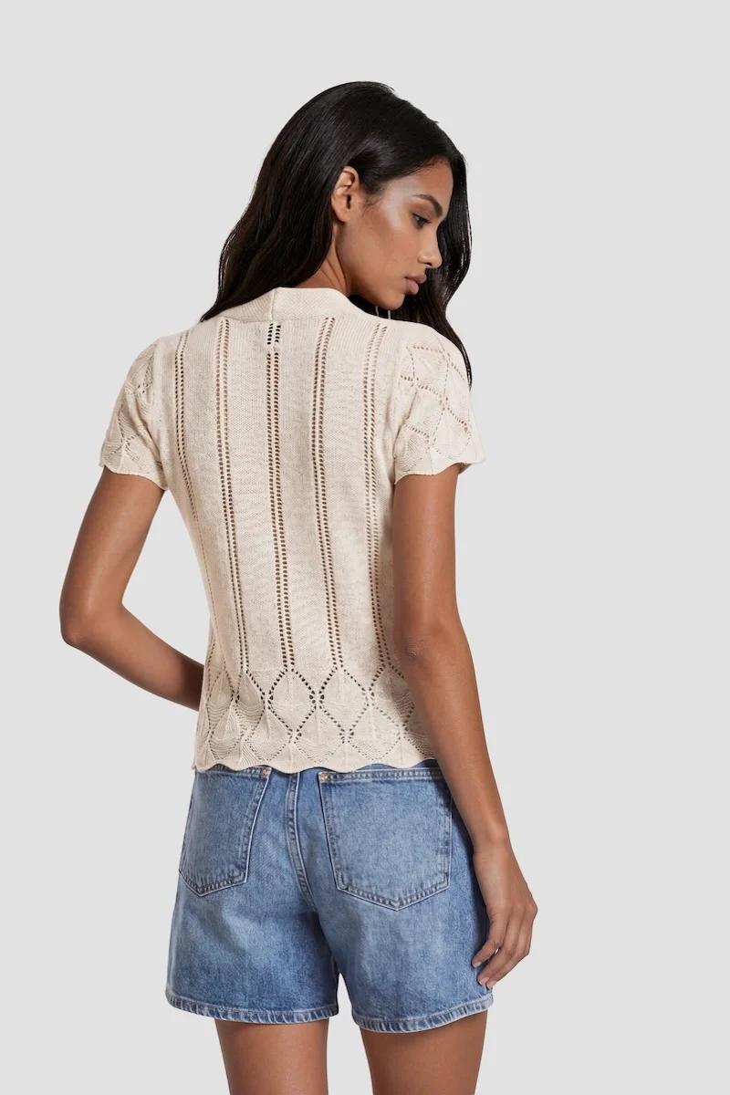Short Sleeve Open Cardigan - Beige - Image 2