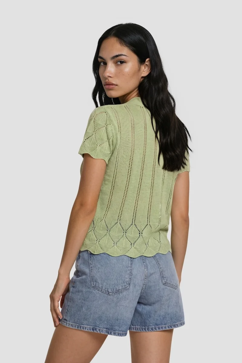 Short Sleeve Open Cardigan - Green - Image 2
