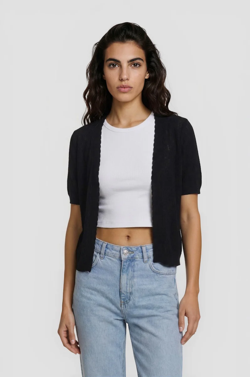 Short Sleeve Open Cardigan - Black