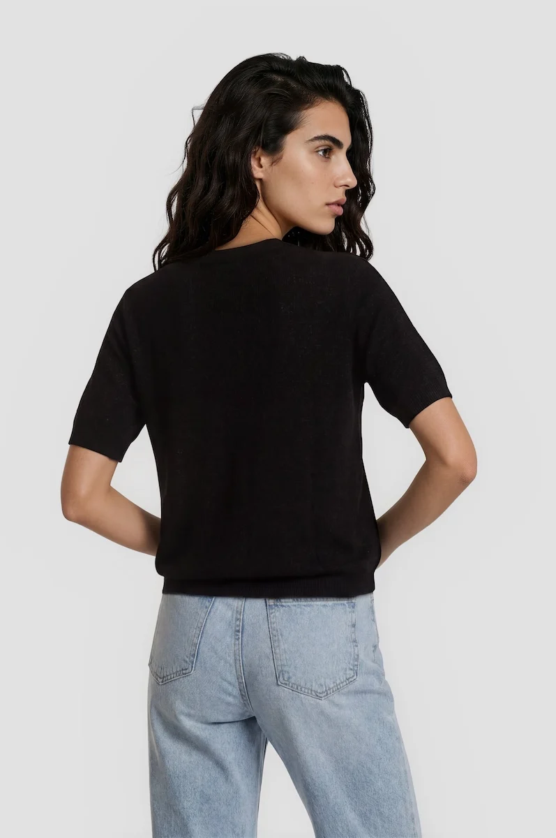 Short Sleeve Open Cardigan - Black - Image 2