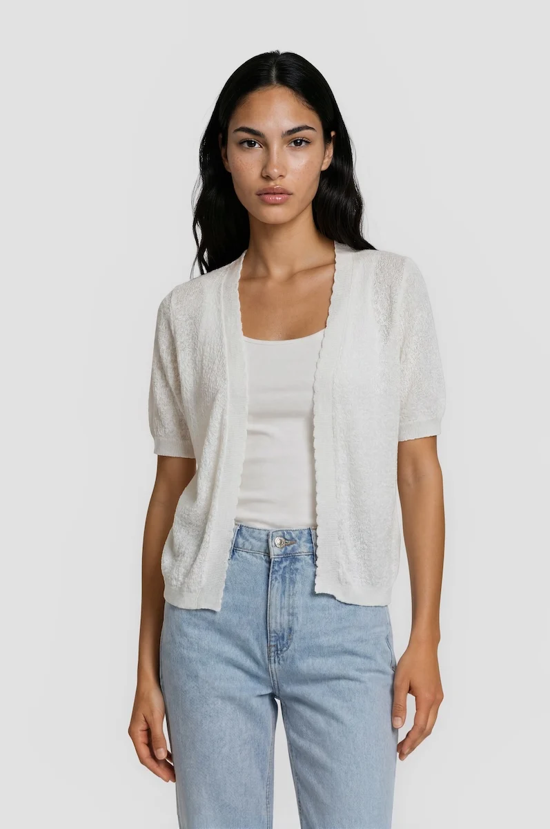 Short Sleeve Open Cardigan - White