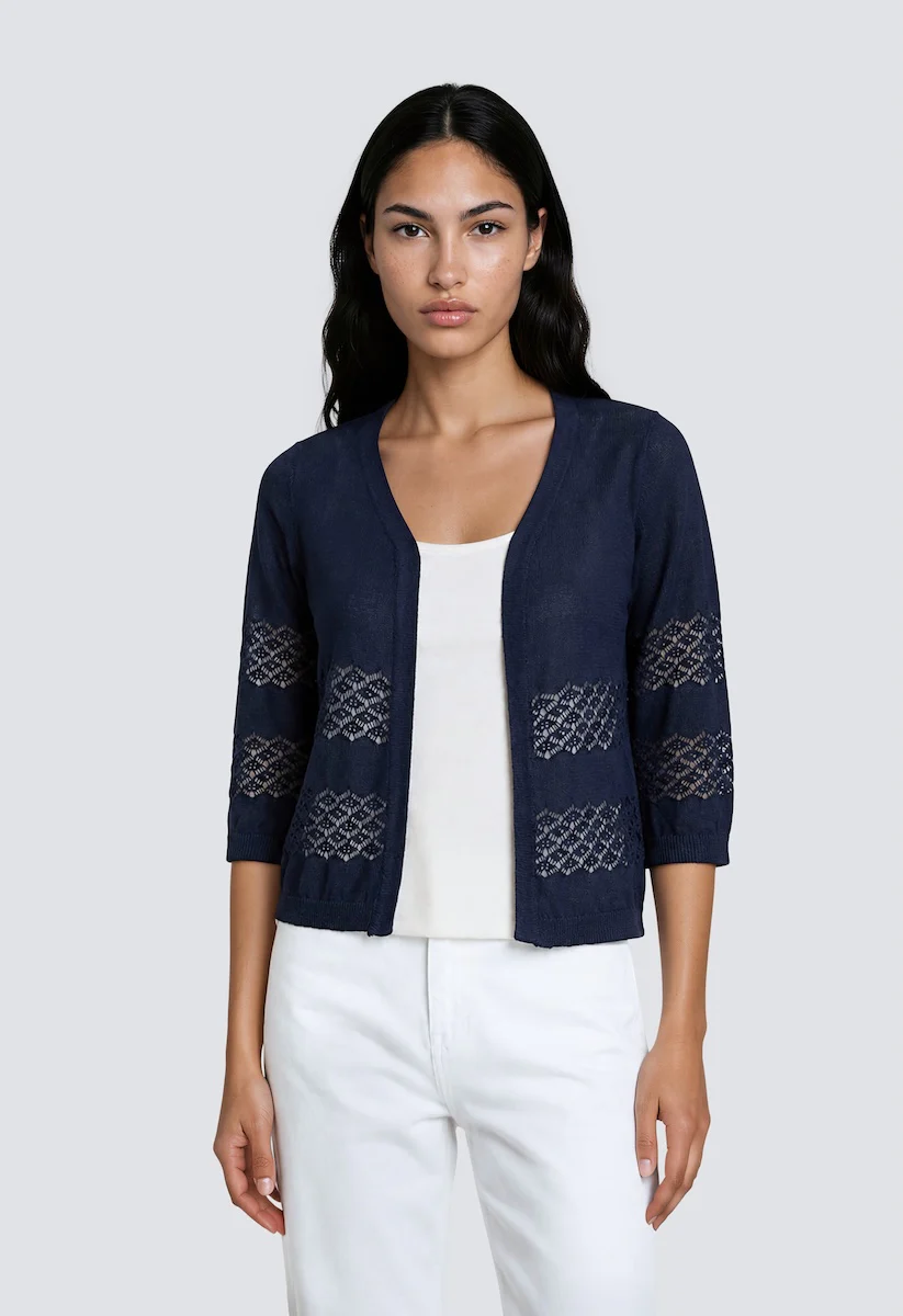Half Sleeve Cropped Cardigan - Navy