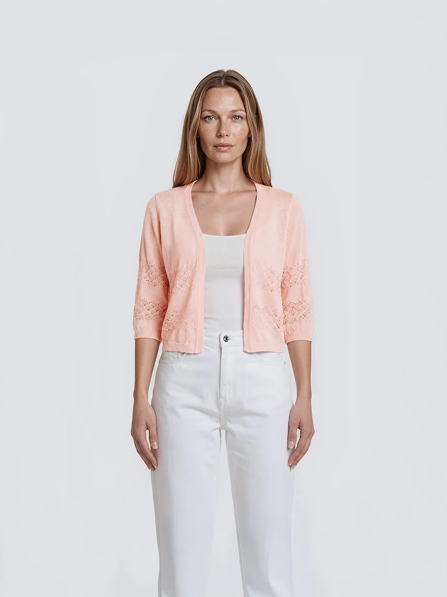 Half Sleeve Cropped Cardigan - Blush
