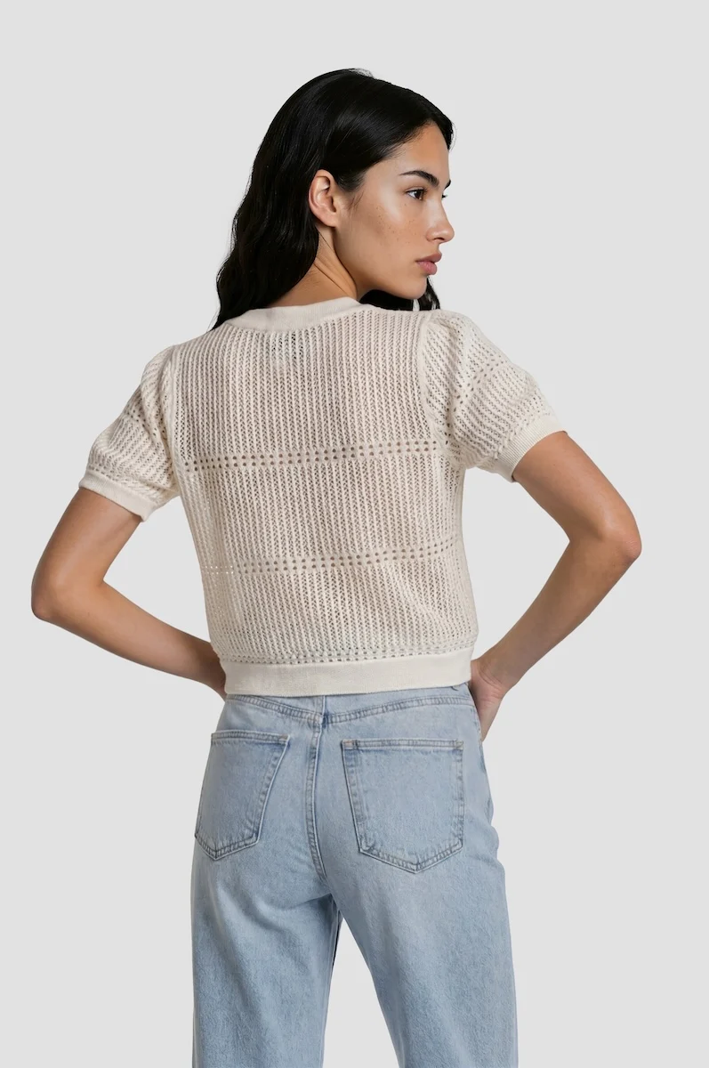 Open Knit Short Sleeve Shrug - White - Image 2