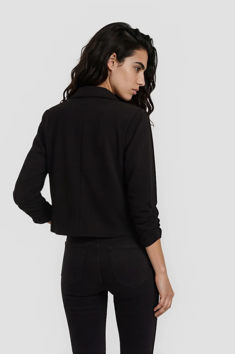 3/4 Sleeve Cropped Blazer - Black - Image 2