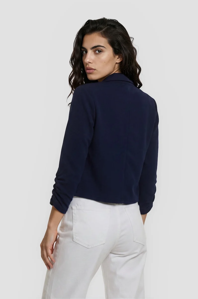 3/4 Sleeve Cropped Blazer - Navy - Image 2