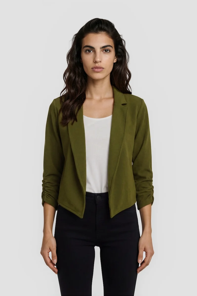 3/4 Sleeve Cropped Blazer - Olive