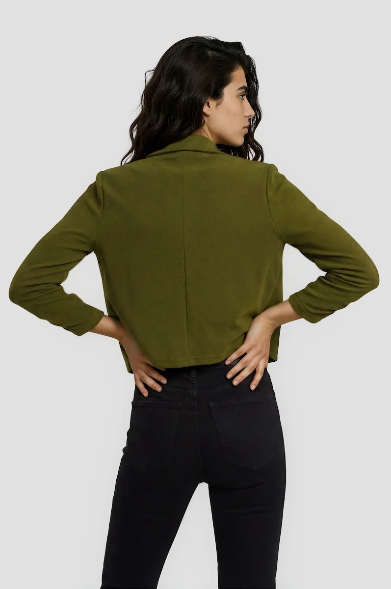 3/4 Sleeve Cropped Blazer - Olive - Image 2
