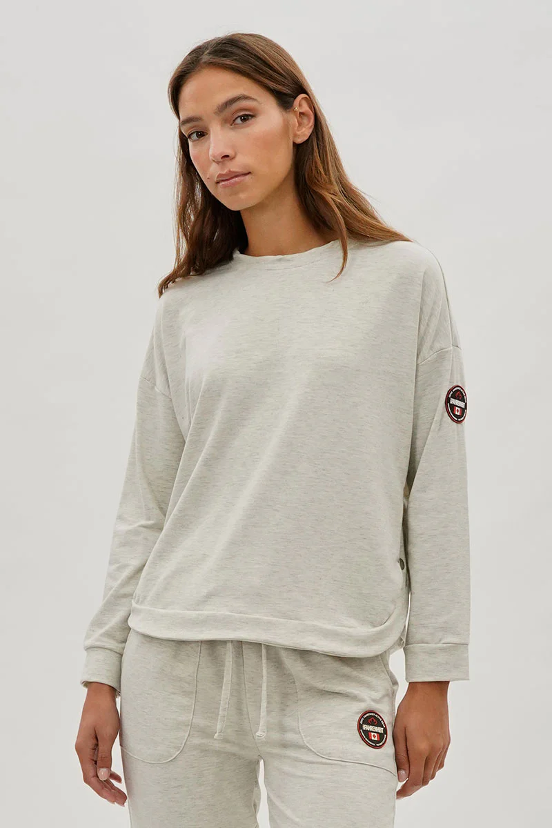Drop Shoulder Side Button Detail Pullover Sweater - Cream