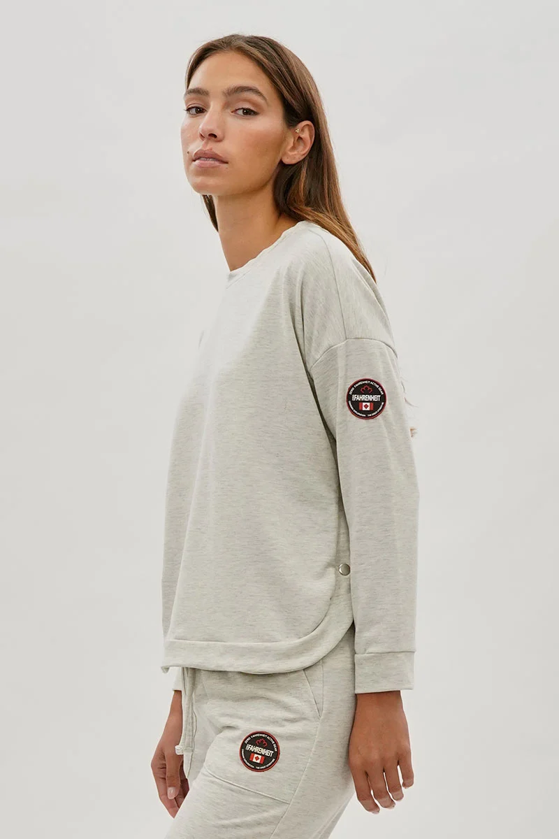 Drop Shoulder Side Button Detail Pullover Sweater - Cream - Image 2