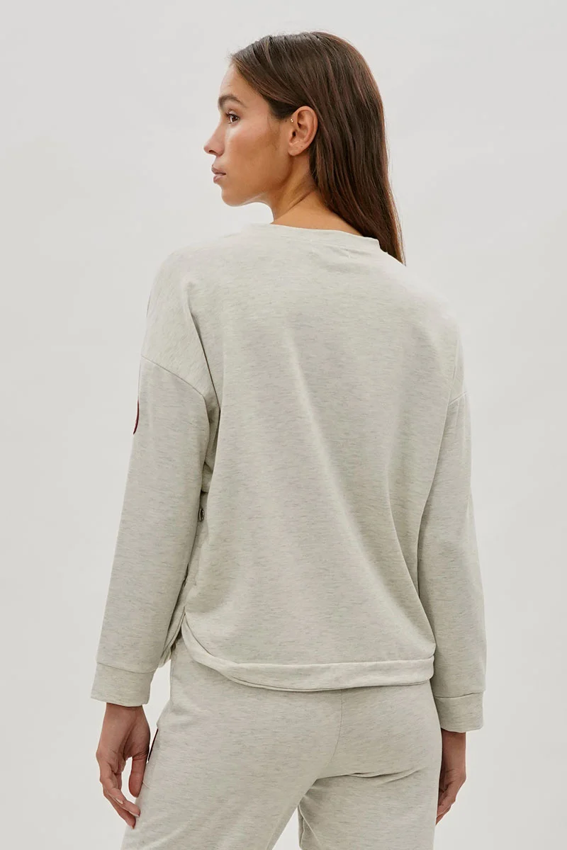 Drop Shoulder Side Button Detail Pullover Sweater - Cream - Image 3