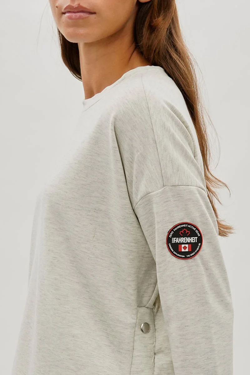 Drop Shoulder Side Button Detail Pullover Sweater - Cream - Image 4