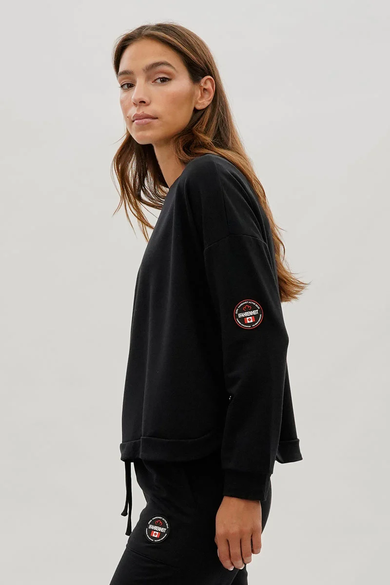 Drop Shoulder Side Button Detail Pullover Sweater - Black - Image 2