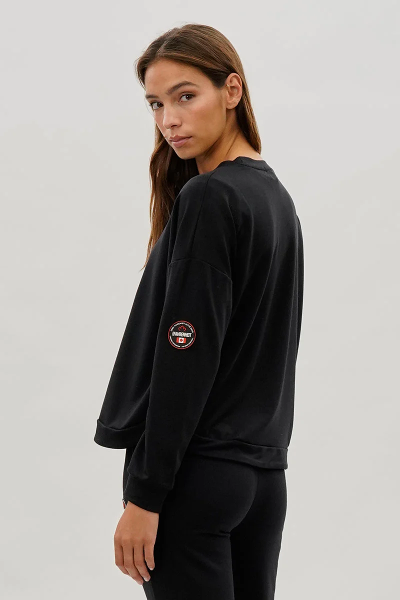 Drop Shoulder Side Button Detail Pullover Sweater - Black - Image 3