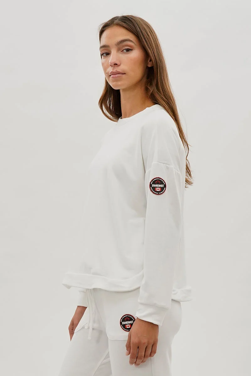 Drop Shoulder Side Button Detail Pullover Sweater - White - Image 2