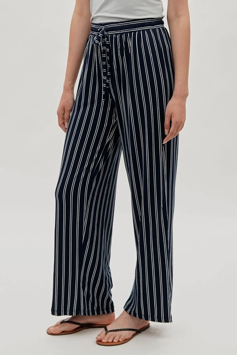Striped Wide Leg Pants - Navy - Image 2