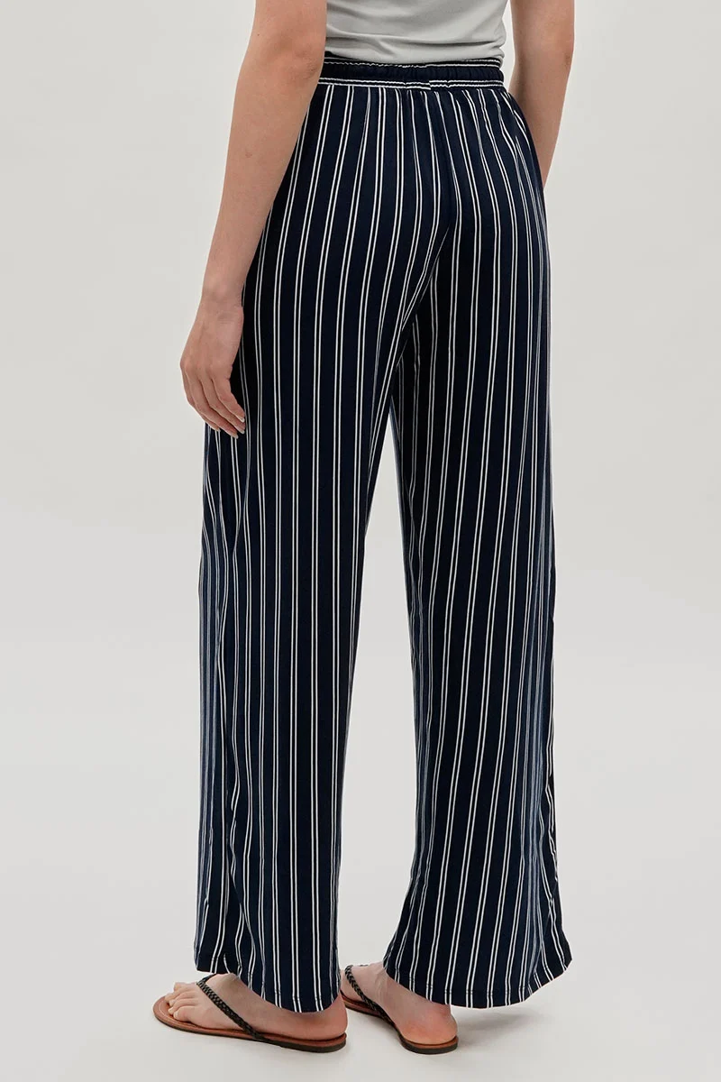 Striped Wide Leg Pants - Navy - Image 3
