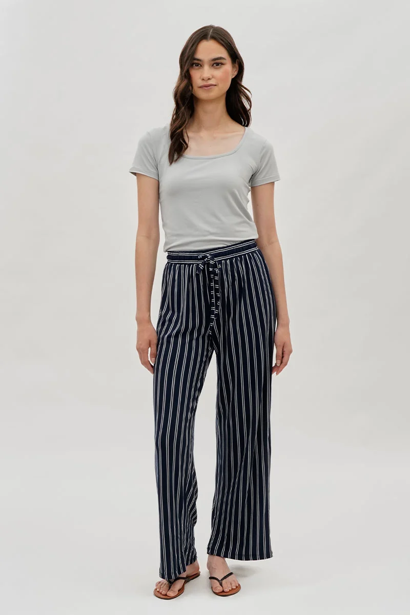 Striped Wide Leg Pants - Navy - Image 5