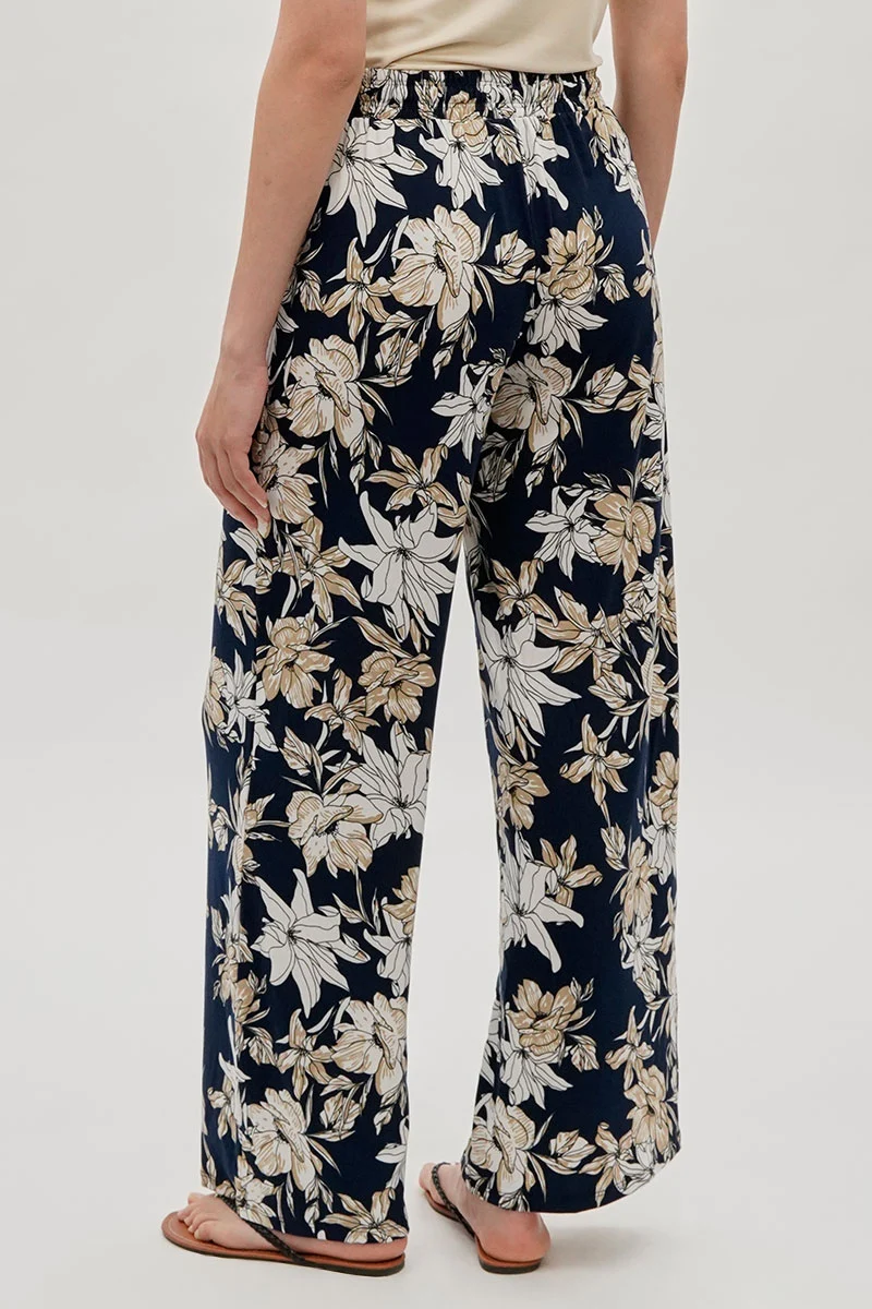 Floral Wide Leg Pants - Navy - Image 3