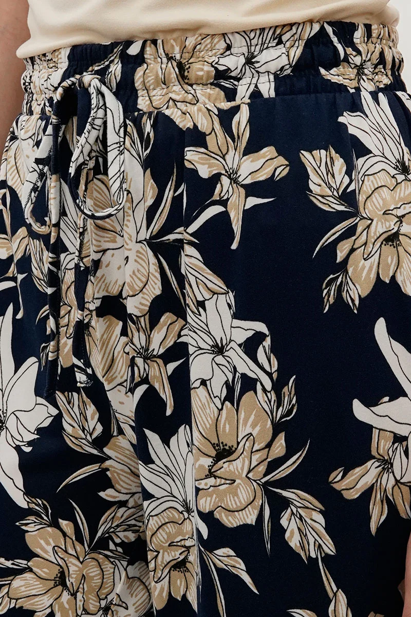 Floral Wide Leg Pants - Navy - Image 4
