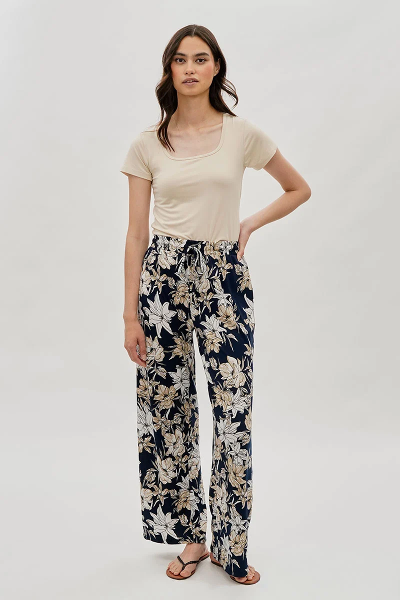 Floral Wide Leg Pants - Navy - Image 5